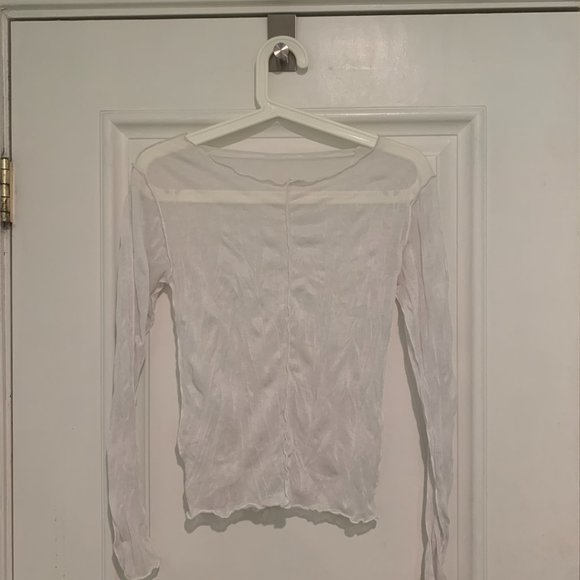 Urban Outfitters Classic Sheer White Long-Sleeve Shirt with Scalloped Hem - Picture 2 of 2